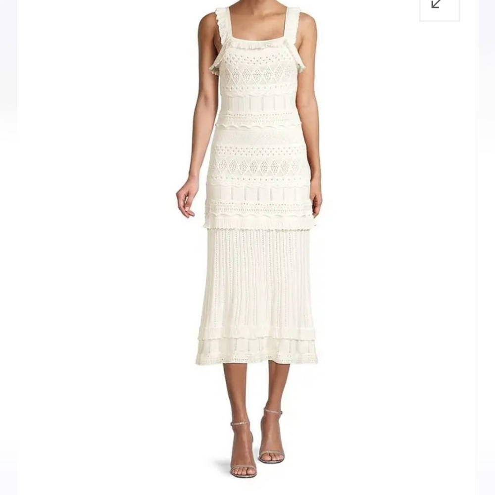 MILLY Pointelle Midi Dress, White, Medium